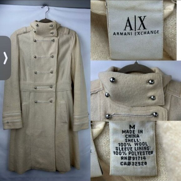 Armani Exchange Jackets & Blazers - AX Armani Exchange Women's Medium Beige Double Breasted Trench Coat 100% Wool